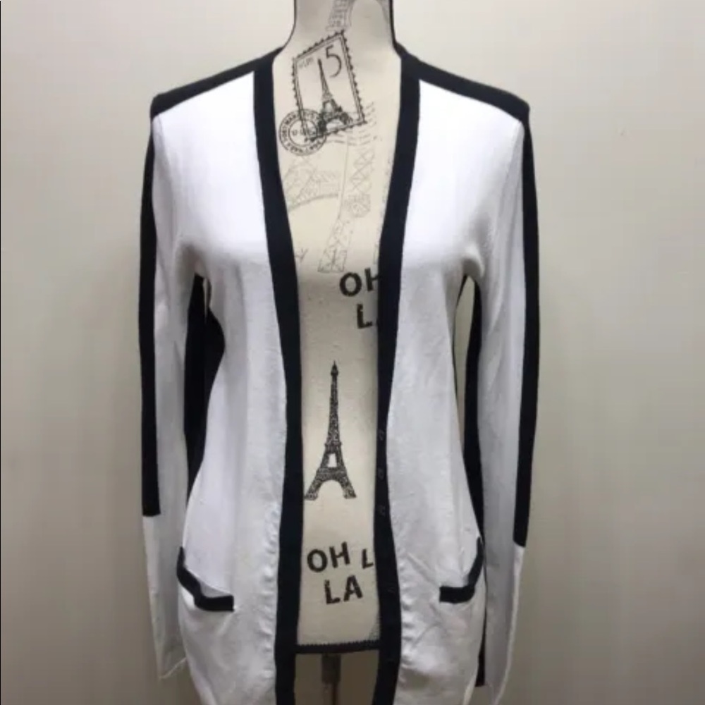 Adidas Women V Neck Button Down Cardigan Sweater White Black S